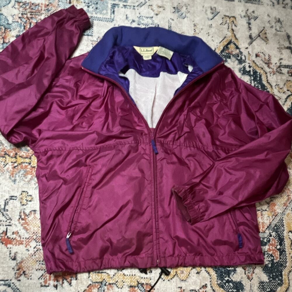 Vintage LL Bean Windbreaker Jacket Womens Large Fuchsia Purple Nylon Retro 90s